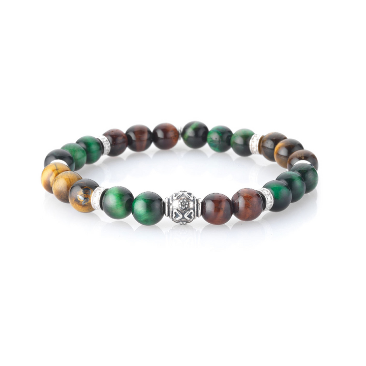 Bracciale Uomo Stone Green Island argento occhio di tigre multicolor