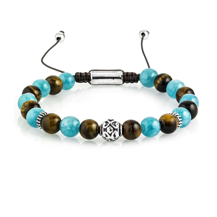 Bracciale Da Uomo Blue Earth argento occhio di tigre angelite