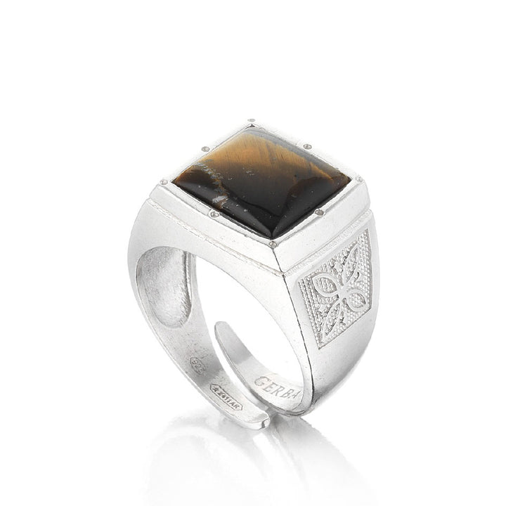 Gerba Chevalier Ring with Amber Tiger Eye Stone for Men and Women