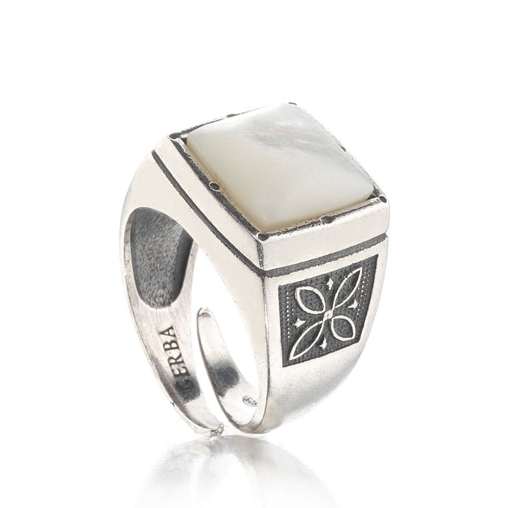 Gerba Chevalier Ring with Mother of Pearl Marble Stone for Men and Women