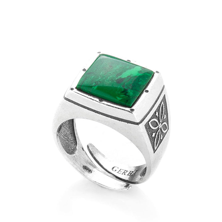Gerba Chevalier Ring with Emerald Green Malachite Stone for Men and Women