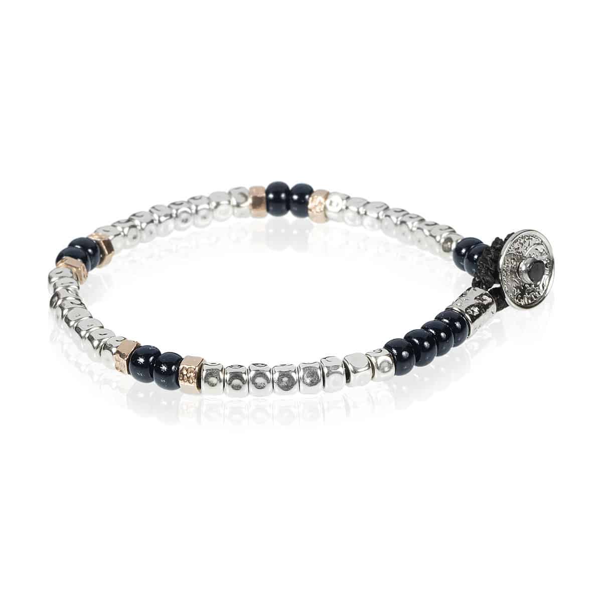 Bracciale Uomo Gerba LAB 134 Con Aulite Celeste E Occhio Di Tigre - Argento 925, Fatto A Mano In Italia
