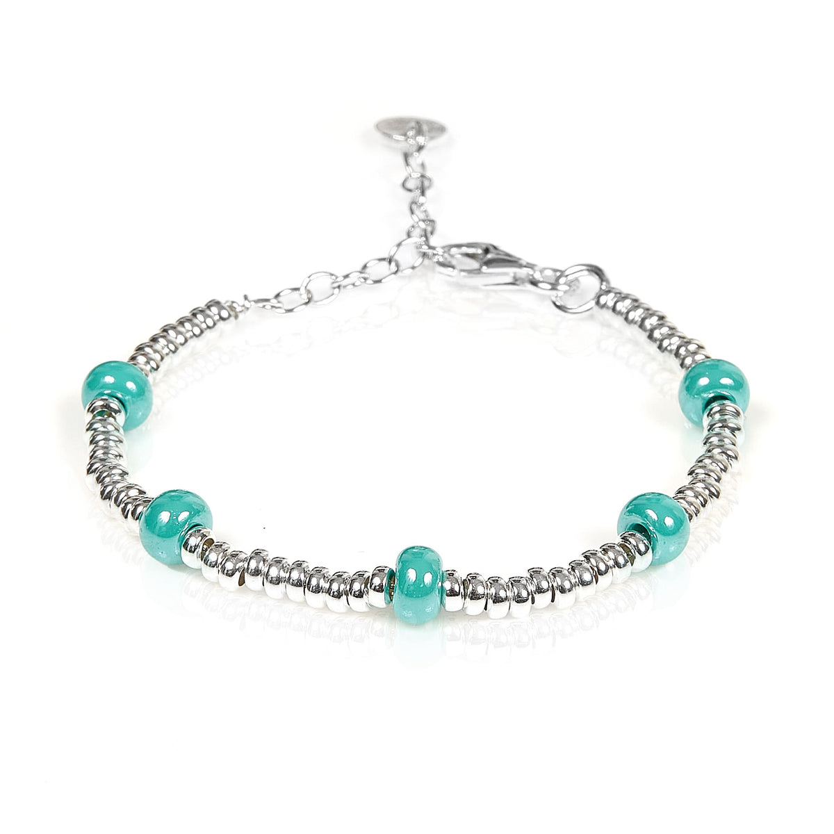 Baby Silver Bracelet Silver and Stones in Light Blue Ceramic for Baby ...